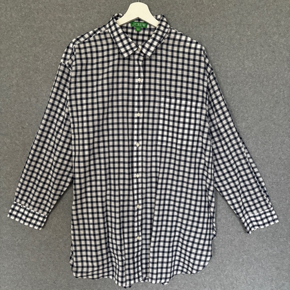 J. Crew Cotton voile beach shirt in gingham L Dark Evening White - Picture 2 of 5